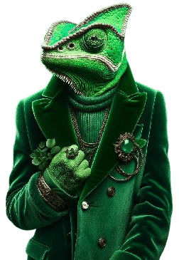 Caméléon élégant en costume vert