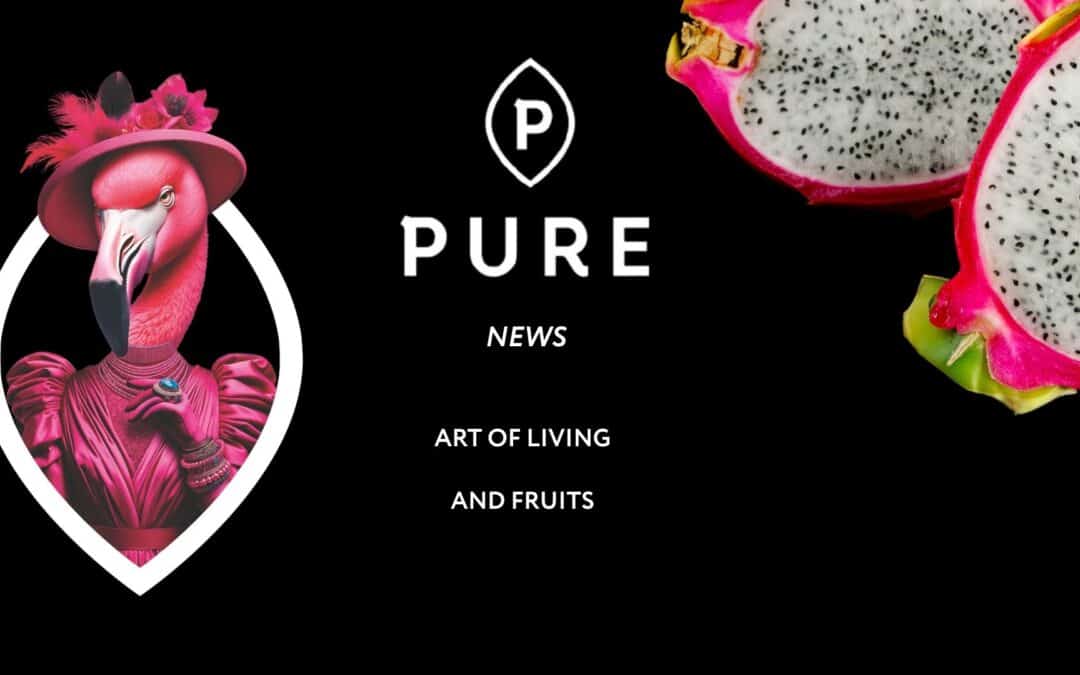 Flamant rose élégant, logo PURE et pitayas
